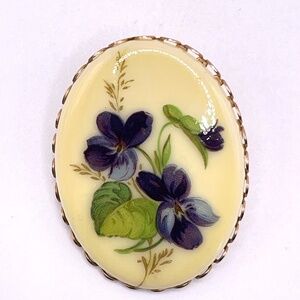 Vintage Hand Painted Porcelain Violet Pin Brooch